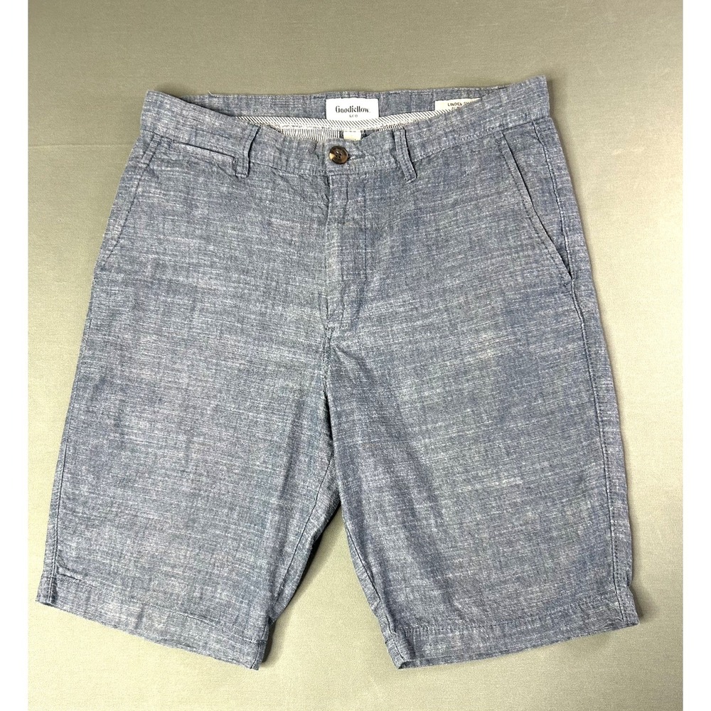 Goodiellow LINDEN 9' Flat Front Men's Blue Cotton Walking Casual Golf Shorts 30
